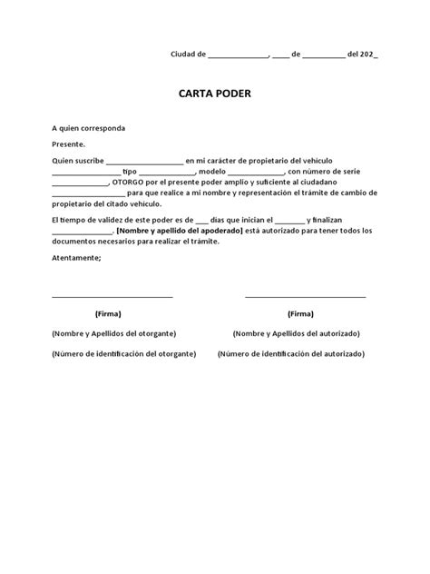 Carta Poder Para Cambio De Propietario De Vehiculo 3 Pdf