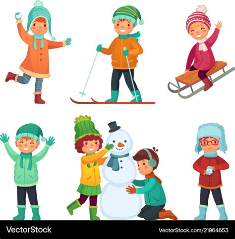 Cartoon winter kids children play in winters Vector Image