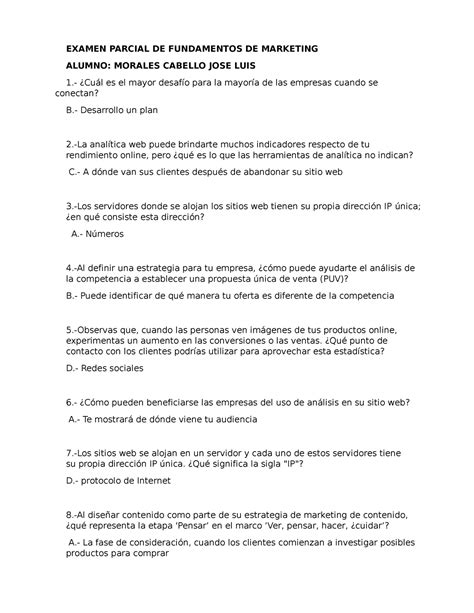 Examen Parcial De Fundamentos De Marketing Examen Parcial De