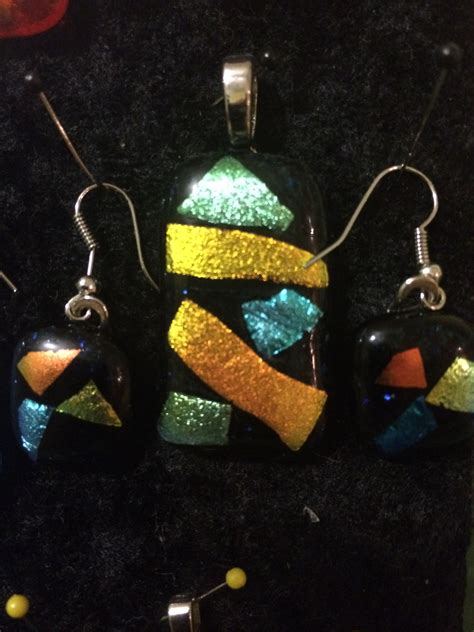 Dichroic Glass Fused Pendant And Earrings Blingy And Beautiful