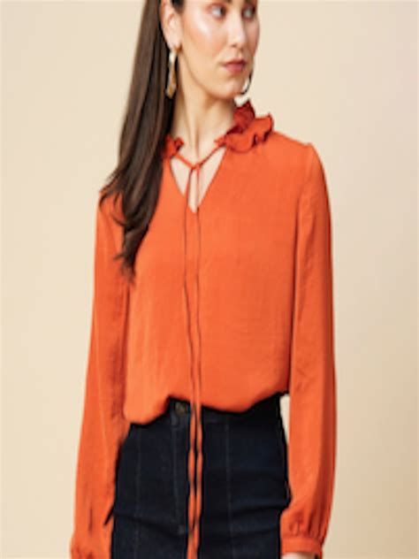 Buy Chemistry Tie Up Neck Long Sleeves Ruffled Top Tops For Women