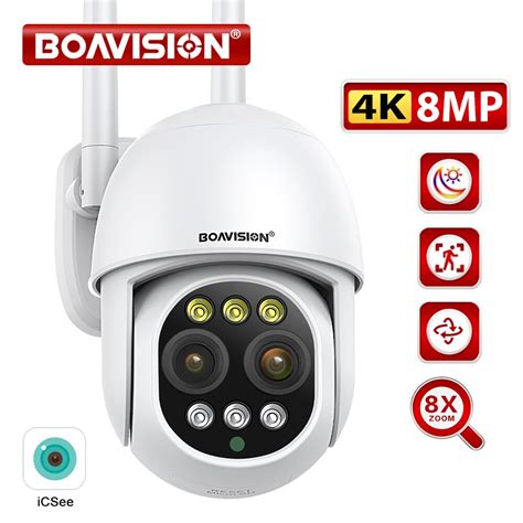 BOAVISION HD 8MP kamera WIFI PTZ podwójny obiektyw 8X Zoom cyfrowy