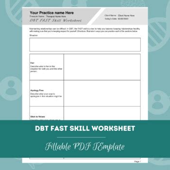 Dbt Fast Skill Worksheet Editable Fillable Pdf Template Mental Health