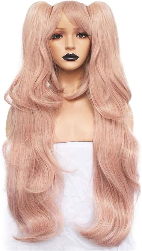 Anogol Wig Cap Pink Cosplay Wig Long Straight Synthetic Wig