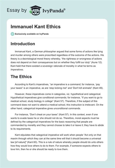 Immanuel Kant Ethics Words Essay Example