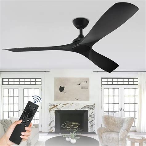 DIGLED 52 Inch Black Modern Ceiling Fan No Light 3 Blades Ceiling Fan