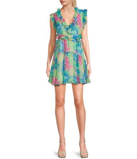 Allison And Kelly V Neck Sleeveless Printed Ruffle Dress Dillards