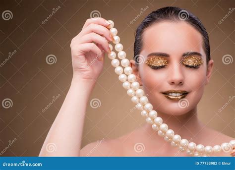 The Woman With Pearl Necklace Isolated On White Stock Photo Image Of