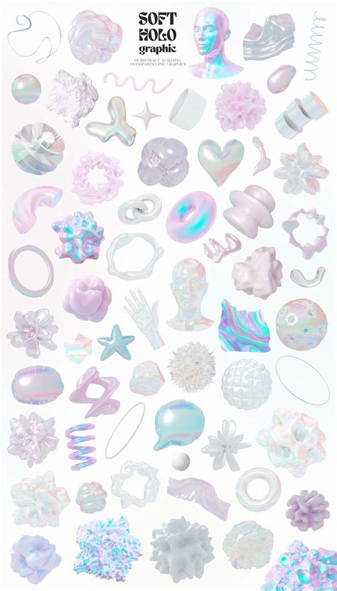 Soft Holo Iridescence D Shapes Graphic Design Posters Illustration