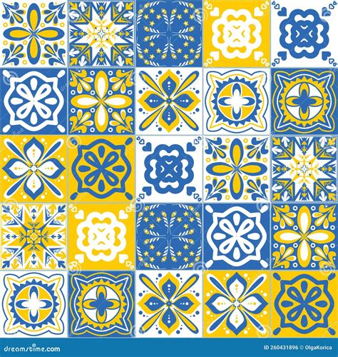 Blue Yellow Contrast Seamless Pattern Decorative Square Ceramic Tile