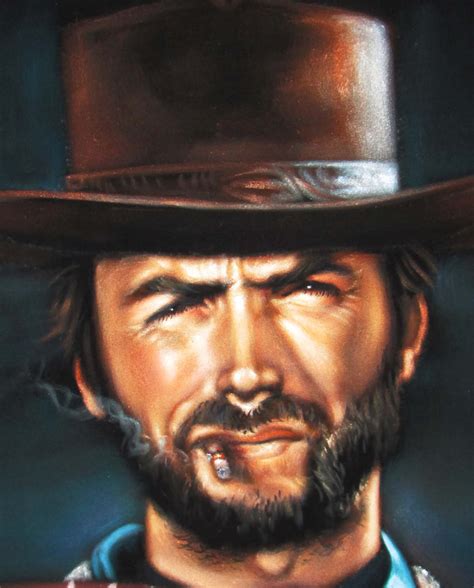 Clint Eastwood Spaghetti Western Original Oil Painting On Black Velve