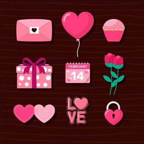 Colección de elementos de san valentín en diseño plano Vector Gratis