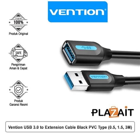 Jual Vention Cbh Kabel Usb A Male To A Female Extension Black Pvc