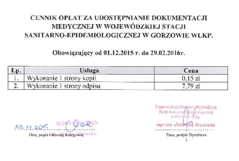 Cennik Op At Za Udostepnienie Dokumentacji Medycznej Wsse W Gorzowie