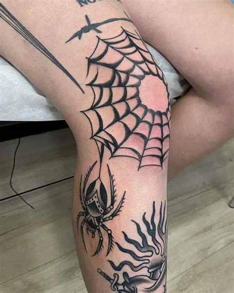 Spider Web Knee Tattoo Stencil