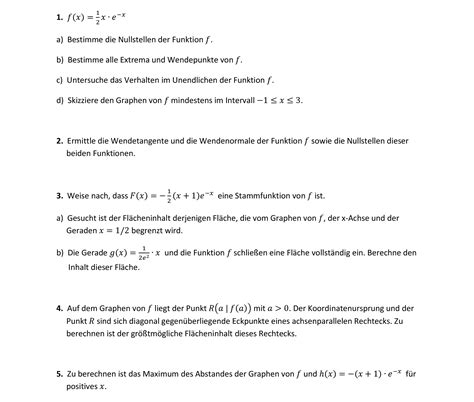 e-Funktion – Kurvendiskussion, Geradengleichungen, Flächen