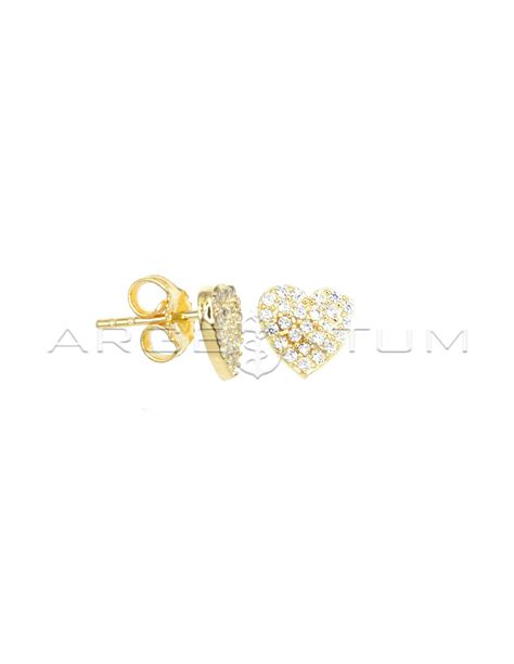 Orecchini A Lobo Cuore Zirconato Bianco Placcati Oro Giallo In Argento 925