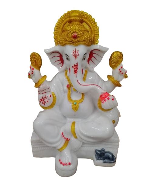 Vamika Handicrafts Marble Polyresin Ganesh Statue Pattern Plain