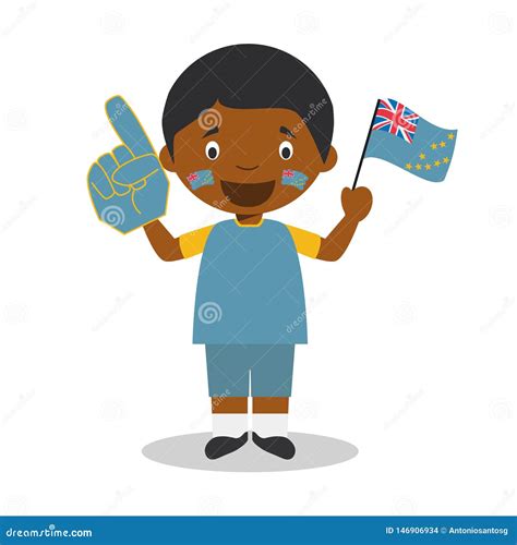 National Sport Team Fan From Tuvalu With Flag And Glove Vector