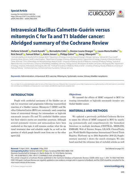 PDF Intravesical Bacillus Calmette Guérin versus mitomycin C for Ta