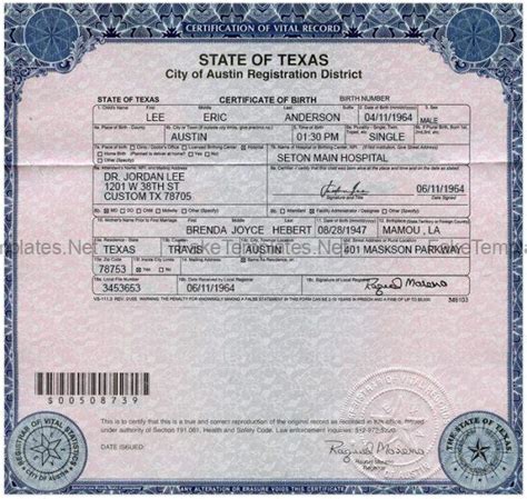 Texas Birth Certificate Template Psd Usa New Tx Child Id 2023