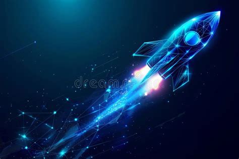 Rocket Launch Technology Mesh Line on Blue Background Stock ...