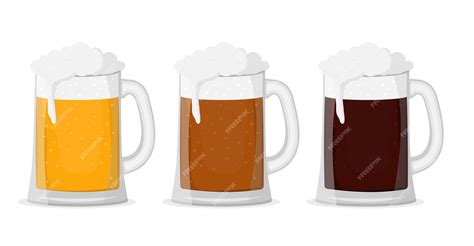 Premium Vector Different Types Of Beer In A Mug Flat Illustrations Set