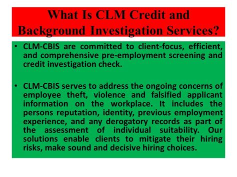 Clm Credit And Background Investigation Services Ppt Download