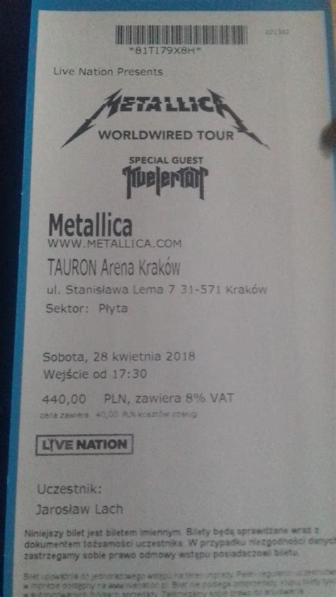 Bilet na koncert Metallica 28 04 2018 płyta 7068105781 oficjalne