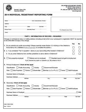 Fillable Online Ok 2014 Individual Registrant Reporting Form State Of