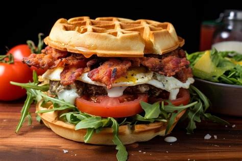 Premium Photo Saveonsub Southern Fried Chicken And Waffle Burger