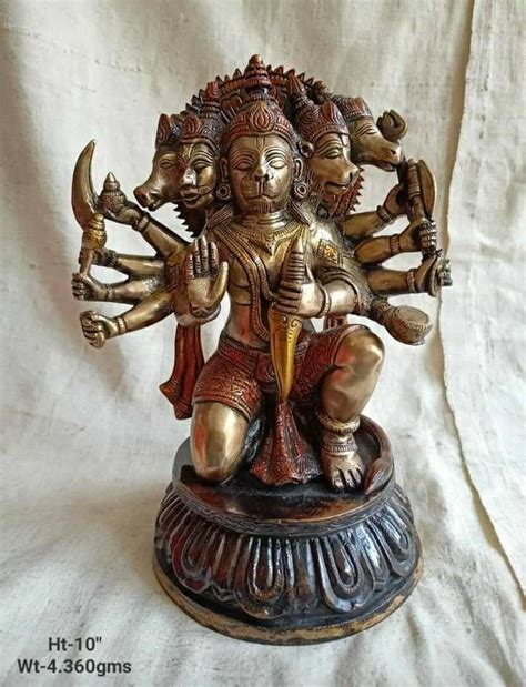 Kki Golden Gold Plated Brass Panchmukhi Hanuman Statue For Home