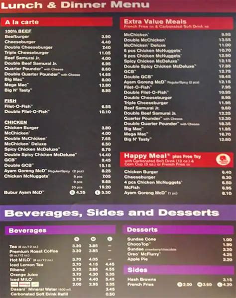 mcdonalds menu prices malaysia