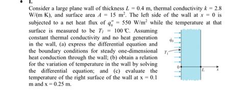 Solved Consider A Large Plane Wall Of Thickness L 04 M