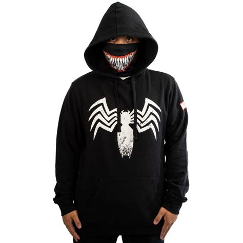 Marvel Venom Symbol Hoodie With Built In Smile Face Mask Gaiter Small