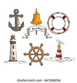 Nautical Symbols Marine Sailing Seafarer Icons Stock Vector Royalty