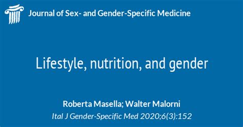 Lifestyle Nutrition And Gender Journal Of Sex And Gender Specific Medicine Official