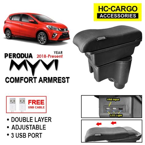 Perodua Myvi 2018 2023 HC 13 Comfort Adjustable ArmRest 3 USB