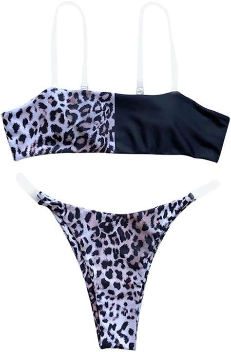 Kolylong® Damen Bandeau Bikini Set Sexy Patchwork Leopardenmuster