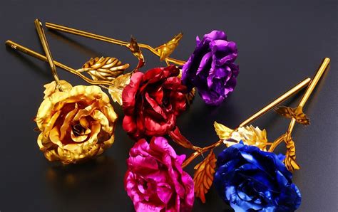 24k Gold Plated Golden Rose Flowers Anniversary Mothers Day Girlfriend Gift