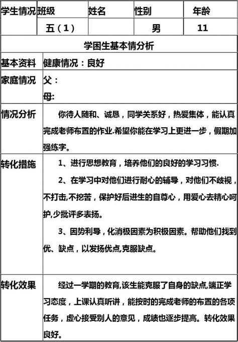 学困生转化记录表word文档免费下载亿佰文档网