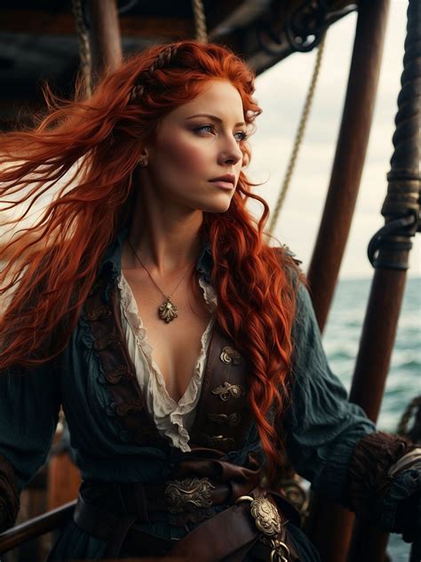 A Fierce Female Pirate Captain At The Helm Commanding The High Seas In