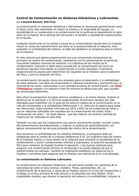 PDF Control de Contaminación en Sistemas Hidráulicos y PDF