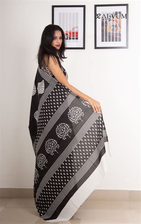 Mulmul Cotton Hand Block Printed Saree 0275 Aevum