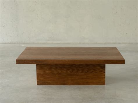 Wood Pedestal Coffee Table, Low Wood Coffee Table, Minimalist Wood ...