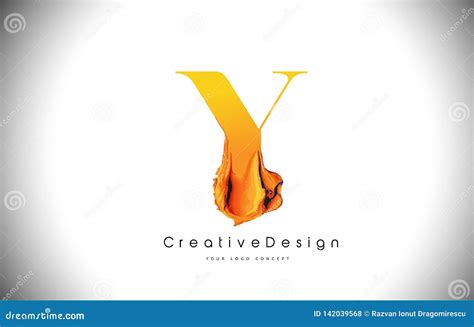 Y Orange Letter Design Brush Paint Stroke. Gold Yellow Y Letter Logo Icon with Artistic ...