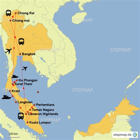 StepMap Thailand Malaysia 2016 Landkarte für Asien