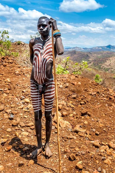 Omo Valley People Mursi Painted Man Editorial Stock Image Image