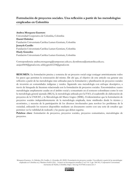 Pdf Formulación De Proyectos Sociales Una Reflexión A Partir De Las Metodologías Empleadas En