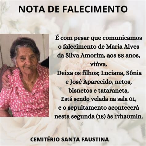 Nota De Falecimento Maria Alves Da Silva Amorim 88 Anos